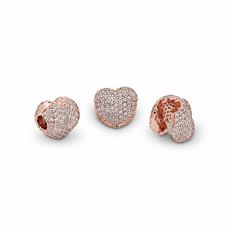 Pandora Rose™ Pavé Open My Heart Clip Charm - Pandora Rose/Cubic Zirconia - Canada | VU9022FN